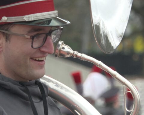 Twinsburg grad dotting 'i' for Ohio State University Marching Band during National Championship game