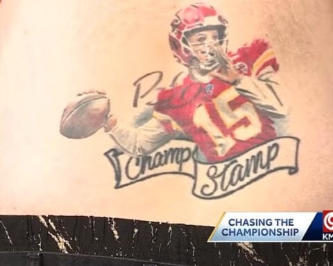 'Champ stamp' Chiefs superfan hoping to add Travis Kelce, Taylor Swift signatures to tattoo