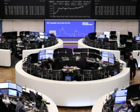 European shares jump to record high as tech jitters abate