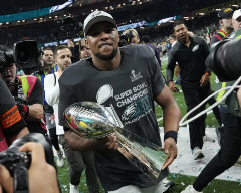 Eagles running back Saquon Barkley sets the NFL's season rushing record, including the playoffs