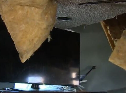 'I'm thankful for the TV': Family saved from collapsing roof by living room television