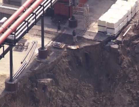 Mudslide at Buffalo Trace Distillery leaves cargo, small office building in Kentucky River