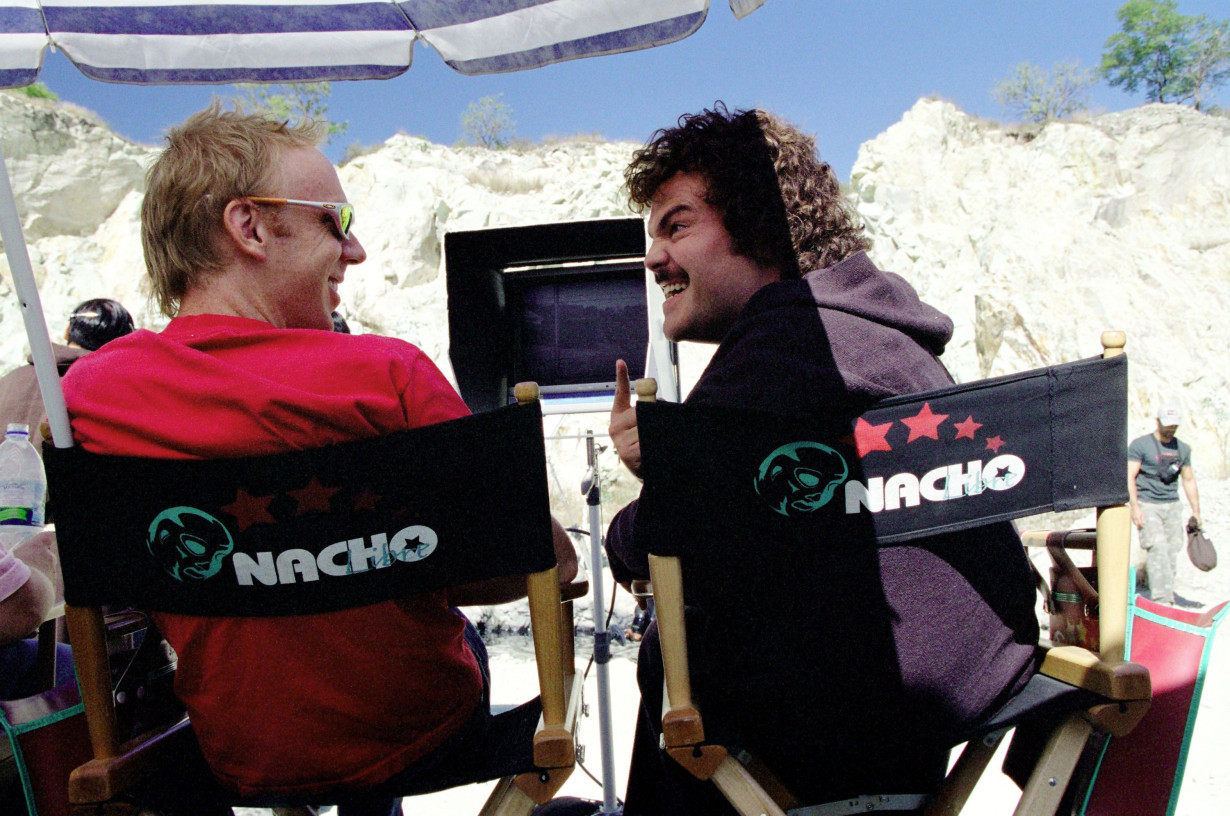 Mike White, Jack Black on the set of 