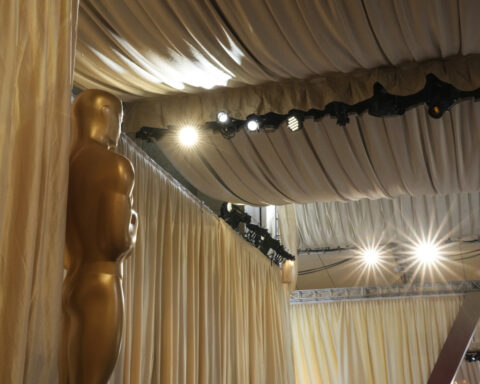 Oscar presenters Emma Stone, Andrew Garfield, Oprah and Whoopi Goldberg rehearse before the show