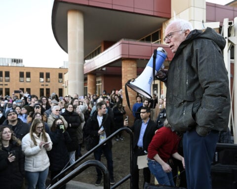 Drawing huge crowds, Bernie Sanders steps into leadership of the anti-Trump resistance