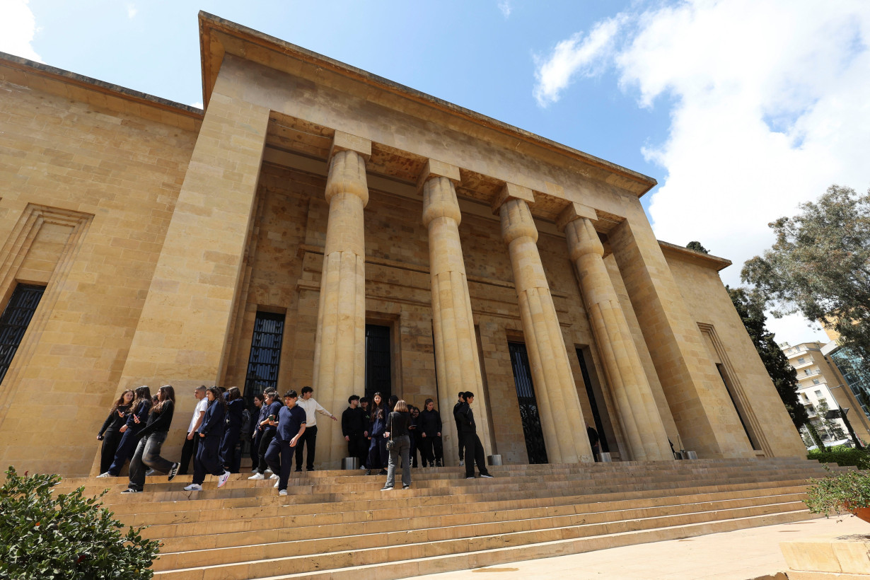 People gather at the entrance of the National Museum of Beirut