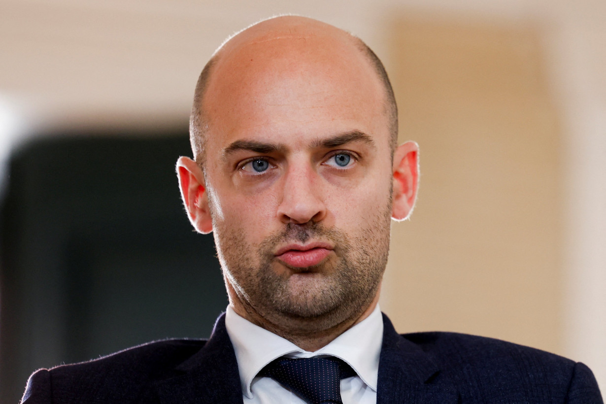 FILE PHOTO: French Foreign Minister Jean-Noel Barrot attends a press conference in Madrid, Spain
