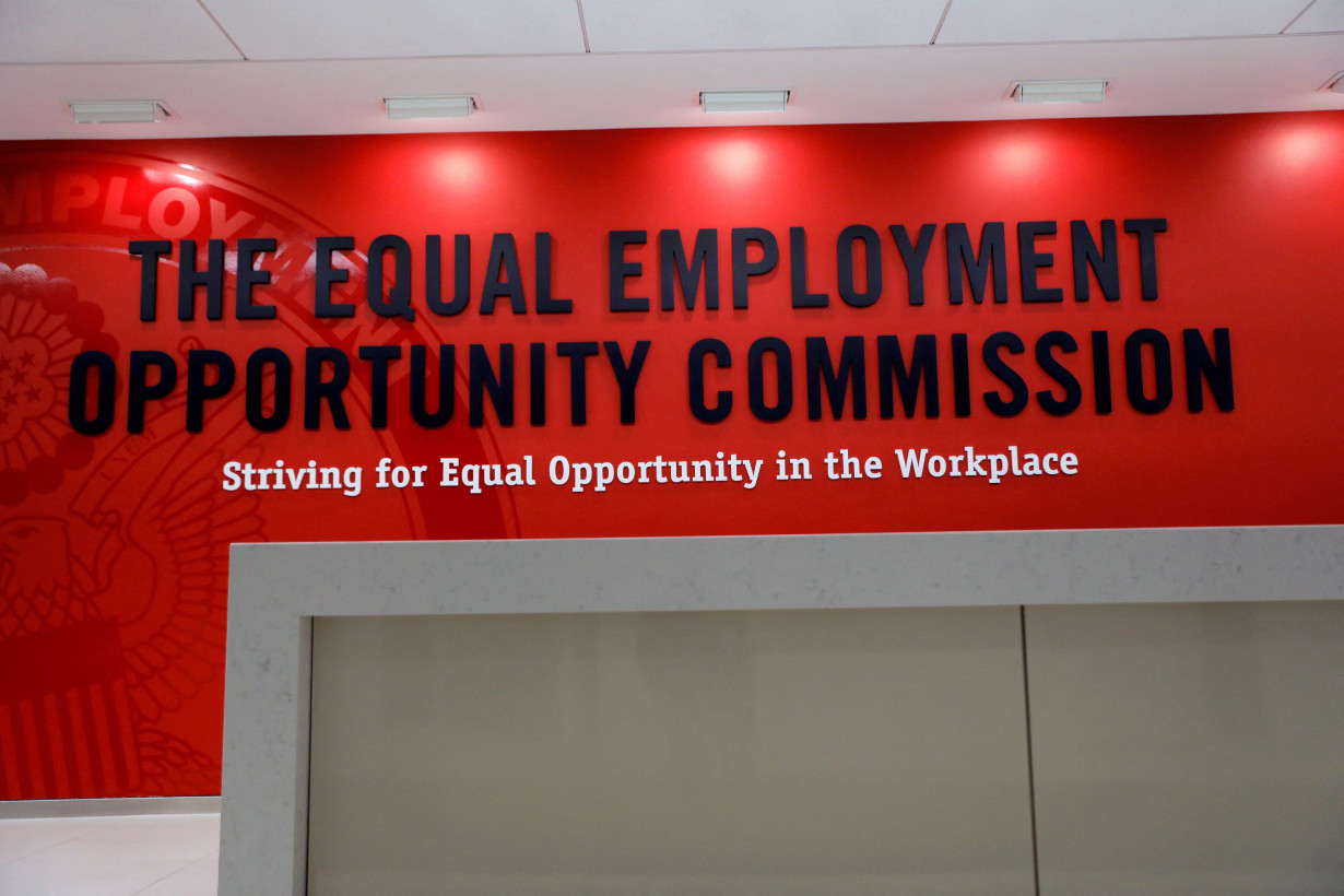 FILE PHOTO: Signage is seen at the The United States Equal Employment Opportunity Commission headquarters in Washington, D.C.