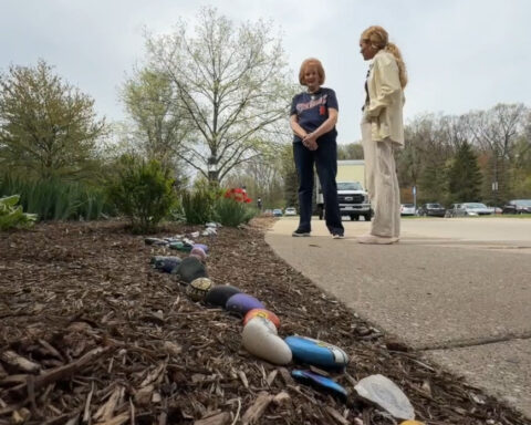 Community 'rock train' grows in hospital yard to help comfort patient with special needs