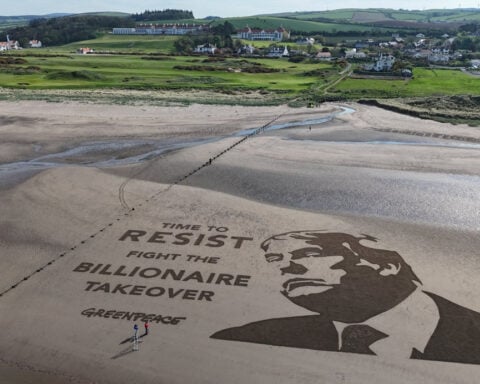 Trump's Scottish golf course targeted by Greenpeace sand protest