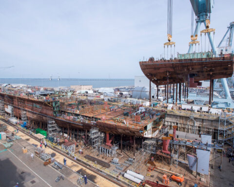 Shipbuilder Huntington Ingalls' quarterly earnings fall on slowing volume
