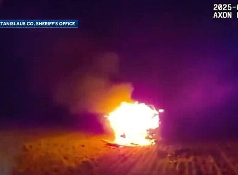 Body camera video shows California deputies pull driver from burning vehicle
