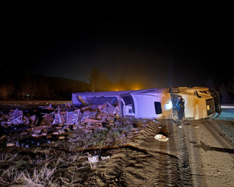 Big rig spills eggs all over median