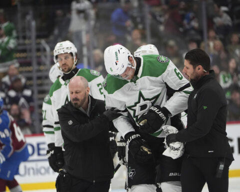 MacKinnon gets credit for fluky go-ahead goal as Avs tie series with 7-4 win over Stars in Game 6