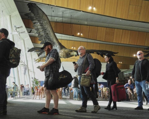 A giant sculpture of Gandalf riding an eagle departs Wellington airport for good