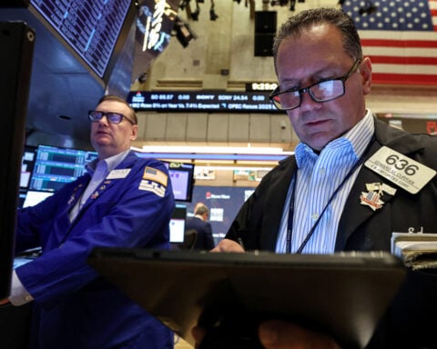 Global shares gain, as US dollar steadies following recent steep plunge