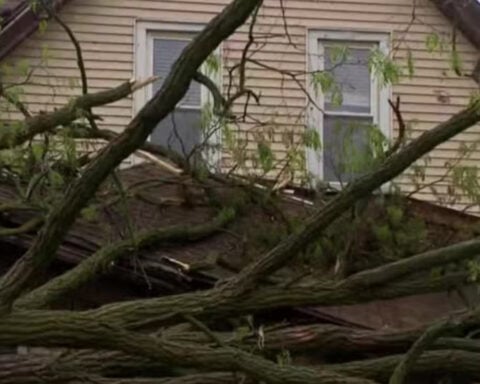 Residents clean up after severe weather damages buildings