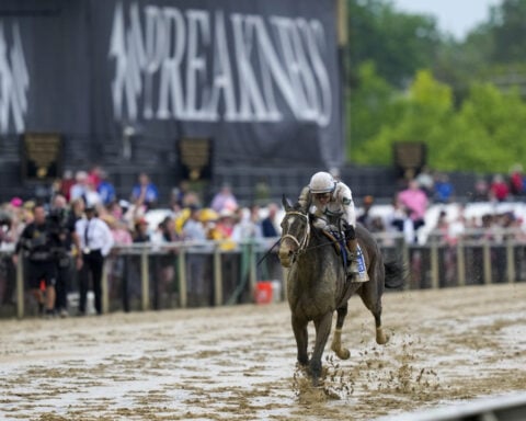 Favorite Margie's Intention handles the slop at Pimlico, wins the Black-Eyed Susan