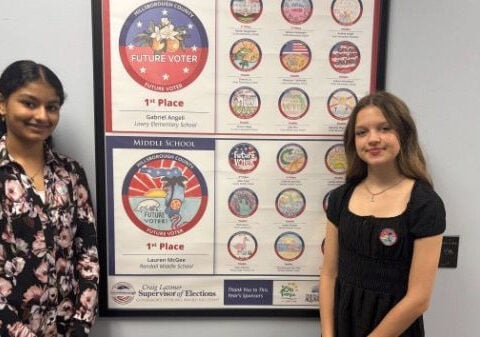 Students create artwork for 'Future Voter' stickers to be handed out across the county
