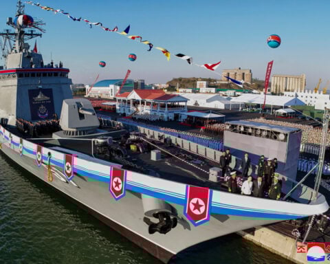 New North Korea warship is damaged at its launch ceremony attended by Kim Jong Un