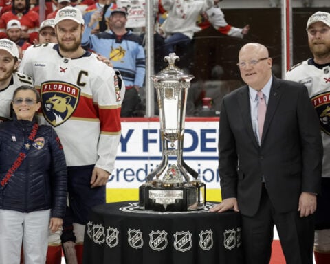 Oilers gladly touched West trophy ahead of Cup rematch. It was hands off for Panthers in the East
