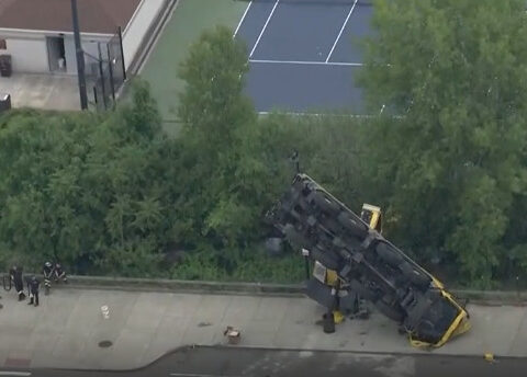 Construction crane tips over in Weymouth, Massachusetts