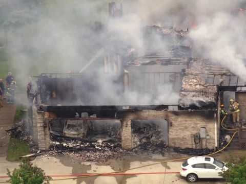 AERIALS | House destroyed by fire in Charlestown, Indiana