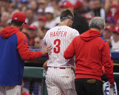 Phillies slugger Bryce Harper remains day-to-day with bruised right elbow