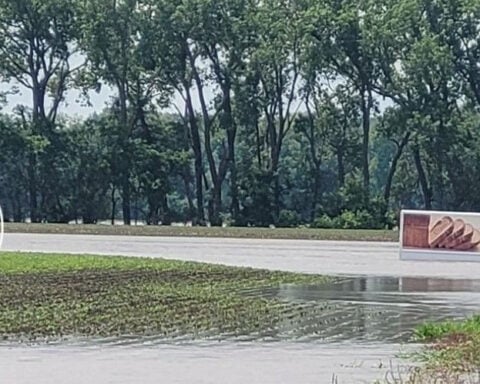 Driver found clinging to power pole after driving around flood barricade