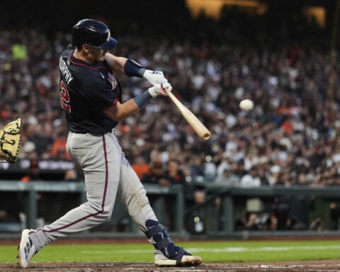A ball thrown from the stands causes moment of confusion in Braves-Giants game