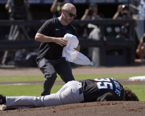 Marlins starter Ryan Weathers pitches 3 innings after getting hit in the head by catcher's throw