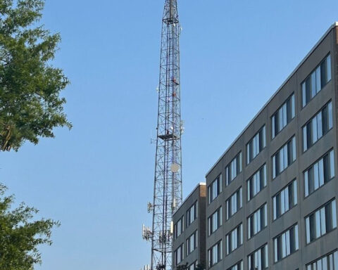 Man scales American University radio tower
