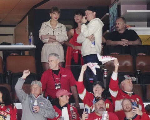 Taylor Swift and Travis Kelce attend Game 4 of Stanley Cup Final between Panthers and Oilers