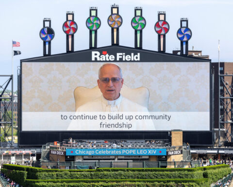 Pope Leo, from Chicago, makes his first US pitch at White Sox Park