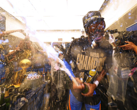 The Thunder had one more opponent after winning the NBA title. The champagne corks were formidable