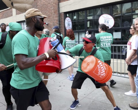 Beer and food workers on strike at Fenway Park for homestand between Dodgers and Red Sox
