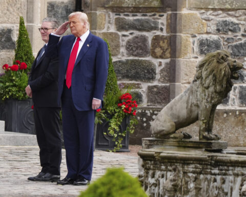 The Latest: Trump calls for more Gaza aid during meeting with UK's prime minister