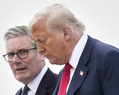 The Latest: Trump calls for more Gaza aid during meeting with UK's prime minister