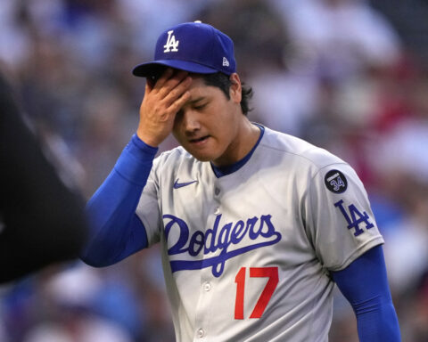 Shohei Ohtani fans Trout with 101 mph fastball and triples, but the star can't stop Dodgers' skid