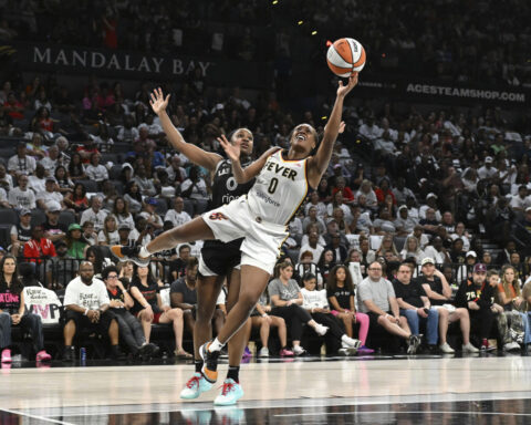 Kelsey Mitchell scores 34 points, leads Fever to Game 1 upset win over Aces, 89-73