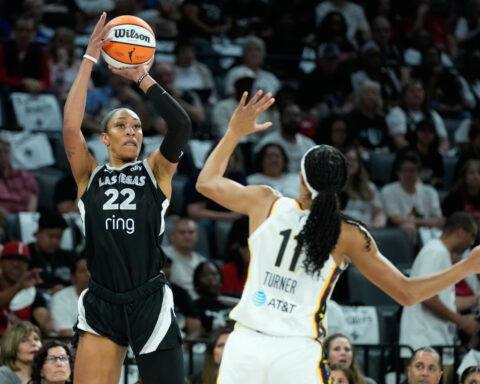 Wilson scores 25 points as Aces even WNBA semifinal series at 1-1 with blowout win over Fever
