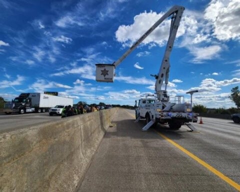 Police, deputies rescue deer that was trapped in concrete barriers on interstate
