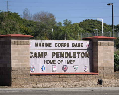 Shrapnel from Marines anniversary demonstration detonates over California interstate and hits squad car, highway patrol says