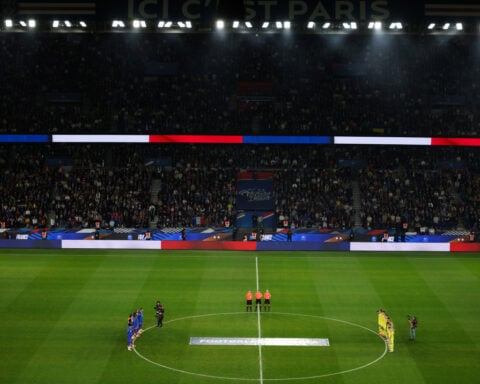 Players and fans remember victims of 2015 Paris terror attacks before France-Ukraine soccer match