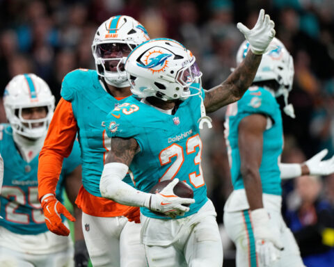 Jones celebrates in Cristiano Ronaldo style as Dolphins beat Commanders 16-13 in overtime in Spain