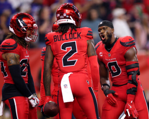 Referee carted off field with injury as Texans’ defense roughs up Buffalo Bills to give Houston big upset win