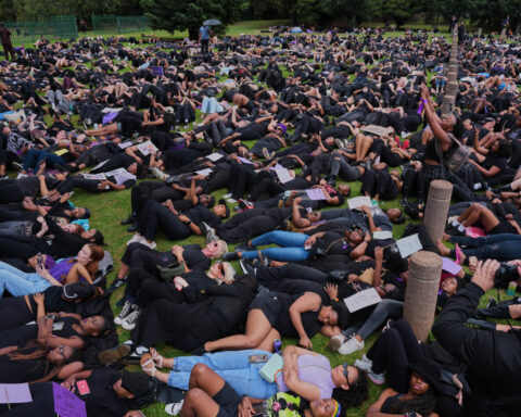 South African women stage lie-down protest against gender-based violence ahead of G20 summit