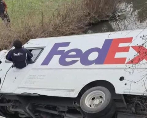 FedEx driver crashes into creek