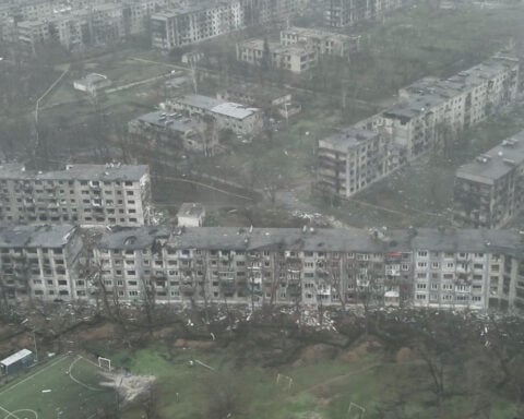 Exclusive drone footage shows devastated Ukrainian town almost encircled by Russian forces