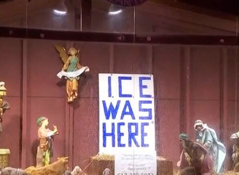 Church displays 'ICE was here' sign in Nativity scene